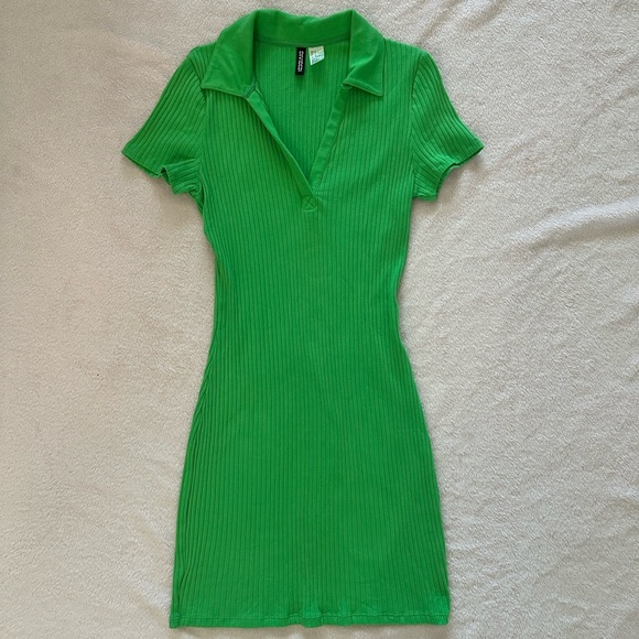 Green Ribbed Polo Dress - Picture 1 of 3